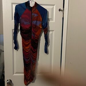 Fashion Nova Multicolor Long Sleeve Ruched Dress